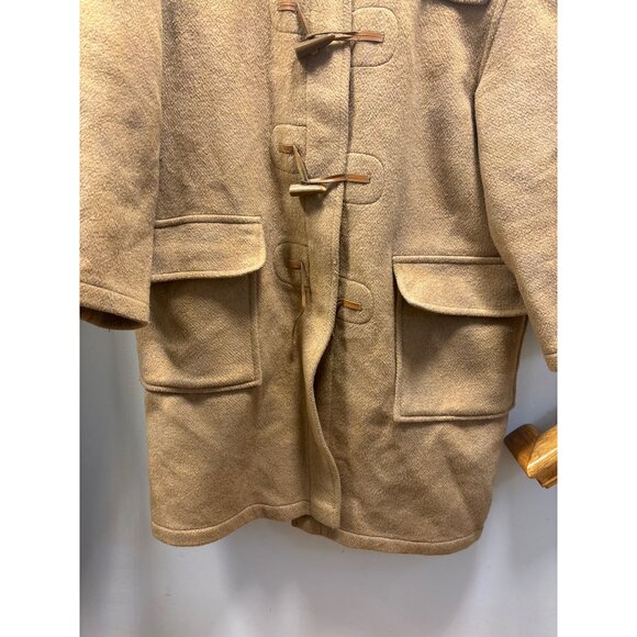 Vintage Tan Wool Duffle Coat With Wooden Toggles & Hood Size 44 - Picture 4 of 13